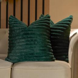 Pack Of Faux Fur Ribbed Cushion Covers - Green / 4 - thumbnail 3