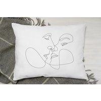 Couple Kiss In Line Art Cushion - White - thumbnail 1