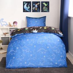 Space Dino Reversible Duvet Set - Navy / Double - thumbnail 3