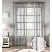 Pair of Slot Top Sheer Voile Panels with Metallic Shimmer Print - Grey / 122cm - image 1