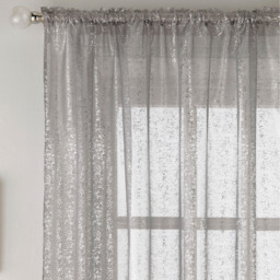 Pair of Slot  Top Sheer Voile Panels with Metallic Shimmer Print - Grey / 122cm - thumbnail 5