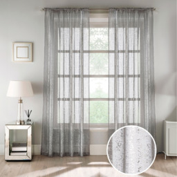 Pair of Slot  Top Sheer Voile Panels with Metallic Shimmer Print - Grey / 122cm - thumbnail 3