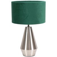 Jax Brushed Chrome Dimmable Touch Table Lamp with Velvet Drum Shade  LED Bulb - Green