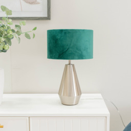 Jax Brushed Chrome Dimmable Touch Table Lamp with Velvet Drum Shade  LED Bulb - Green - thumbnail 4