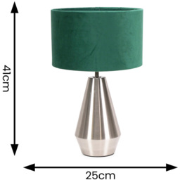 Jax Brushed Chrome Dimmable Touch Table Lamp with Velvet Drum Shade  LED Bulb - Green - thumbnail 5