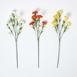 Yellow Artificial Carnation Spray Single Stem Set of 3, 55cm - Yellow, Orange, White - thumbnail 4