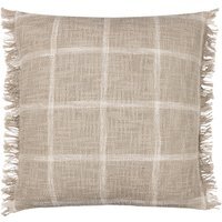 Beni Check Fringed Polyester Filled Cushion - Stone/Natural