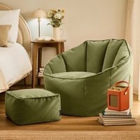 icon Matt Velvet Sirena Accent Chair and Footstool Bundle, Olive - Olive