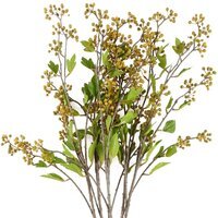 Pack Of 6 Yellow Berry Stems With Silk Leaves - Yellow