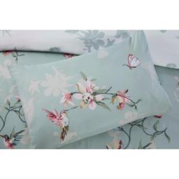 Hummingbird Duvet Cover Pillowcase Fitted Sheet Set - Green / Double - thumbnail 3