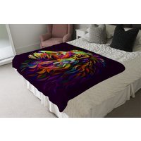 Lion'S Head On A Purple Background In Popart Style Blanket - Purple - thumbnail 1
