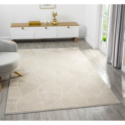 Vellure Modern Living Room Area Rug Embossed Metallic Sheen Pyramid Design - Cream / 230cm - thumbnail 5