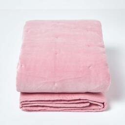 Homescapes Velvet Quilted Throw with Stitch - Pink / 200cm - thumbnail 2