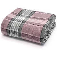 100 Percent Cotton Indian Check Patterend Sofa or Bed Throw - Blush/ Grey / 228cm - thumbnail 1