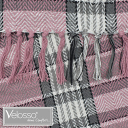 100 Percent Cotton Indian Check Patterend Sofa or Bed Throw - Blush/ Grey / 228cm - thumbnail 2