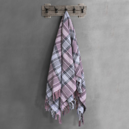 100 Percent Cotton Indian Check Patterend Sofa or Bed Throw - Blush/ Grey / 228cm - thumbnail 3