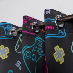 Pair Of Kids Gaming Print Blackout Eyelet Curtains - Black / 137cm / 168cm - thumbnail 4