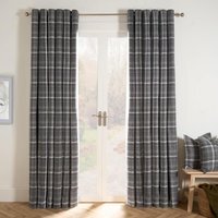 Pair Of Winsford Woven Check Thermal Blackout Eyelet Curtains - Charcoal / 228cm / 168cm - image 1