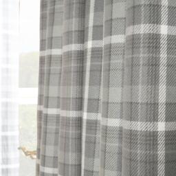 Pair Of Winsford Woven Check Thermal Blackout Eyelet Curtains - Charcoal / 228cm / 168cm - thumbnail 4