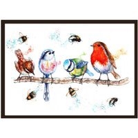 Birds and the Bees Framed Wall Art - powderblue