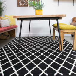 Monochrome Classic Trellis Living Room Rug - Black / 110 x 60cm - thumbnail 2