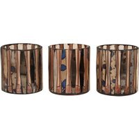 Gaia Set Of 3 Pink Antique Finish Glass Tealight Holders - Pink