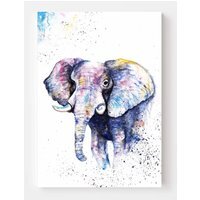 Elephant Portrait Watercolor Print on Canvas - Grey / 30 x 20 in