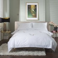 Cherry Blossom Cotton Duvet Set With Elegant Floral Trim - Superking, White - White