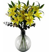 Yellow Lily Black Eucalptus Glass Ball Vase - 100cm Yellow Lily Black Eucalptus Glass Vase