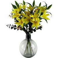Yellow Lily Black Eucalptus Glass Ball Vase - Yellow Lily Black Eucalptus Glass Vase