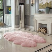 Livingandhome Irregular Shaped Shaggy Area Rug - Pink - thumbnail 1