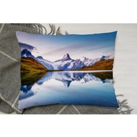 Panoramic View Of The Mt Schreckhorn And Wetterhorn Stylish Cushion - Blue - thumbnail 1