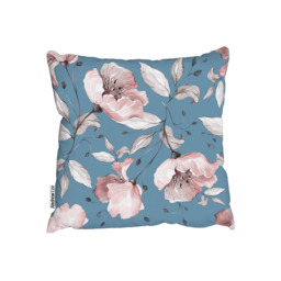 Pink Flowers On Blue Outdoor Cushion - Blue / 60cm - thumbnail 2