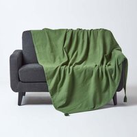 Homescapes Cotton Rajput Ribbed Throw - Olive / 360cm / 2.32kg