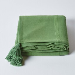 Homescapes Cotton Rajput Ribbed Throw - Olive / 360cm / 2.32kg - thumbnail 2