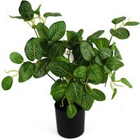 Artificial Variegated Pothos Plant In Black Pot 40cm - Dark Green