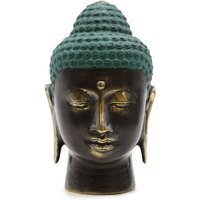 Antique Brass Buddha Head Serene, Sculpture for Home and Garden - Teal