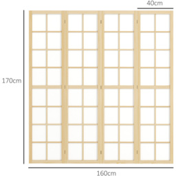 HOMCOM 4 Panel Folding Wall Divider Room Partition 160 x 170cm - Natural - thumbnail 5