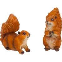 Set of 2 Red Squirrel Garden Animal Ornaments - Red