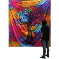 Double Cotton Bedspread Wall Hanging - Handmade Winter Tree Decor - Multi