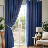 Chenille Blackout Ring Top Eyelet Curtains - Blue / 183cm / 229cm - image 1