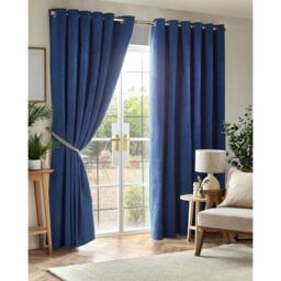 Chenille Blackout Ring Top Eyelet Curtains - Blue / 183cm / 229cm - thumbnail 4