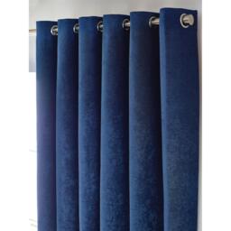 Chenille Blackout Ring Top Eyelet Curtains - Blue / 183cm / 229cm - thumbnail 5