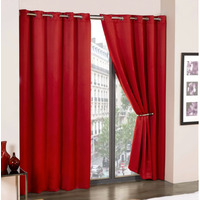 Woven Thermal Blackout Eyelet Curtains - Red / 168cm / 228cm - image 1