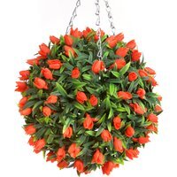 Best Artificial 28cm Orange Tulip Hanging Basket Flower Topiary Ball - Orange - image 1