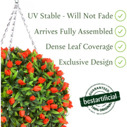 Best Artificial 28cm Orange Tulip Hanging Basket Flower Topiary Ball - Orange - thumbnail 2
