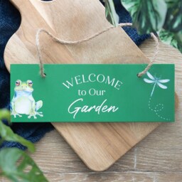 Garden Welcome Sign With Frog And Dragonfly Decor - Green - thumbnail 2