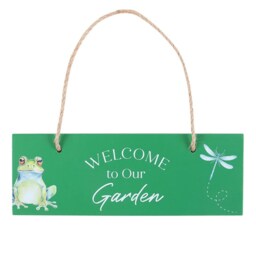 Garden Welcome Sign With Frog And Dragonfly Decor - Green - thumbnail 4