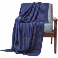 Homescapes Cotton Cable Knit Throw - Navy / 170cm - image 1