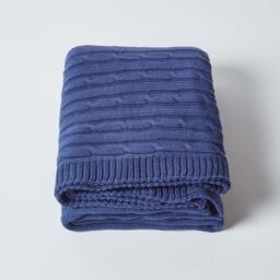 Homescapes Cotton Cable Knit Throw - Navy / 170cm - thumbnail 2